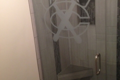 Chicago Blackhawks logo on shower door